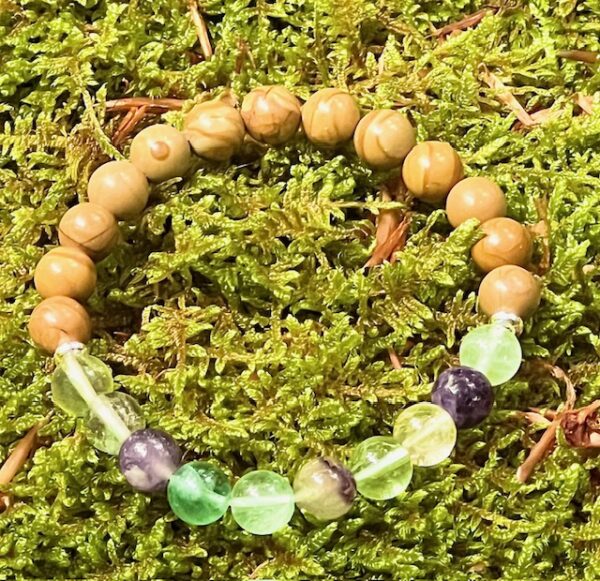 Bracelet Bois fossilisé & Fluorite