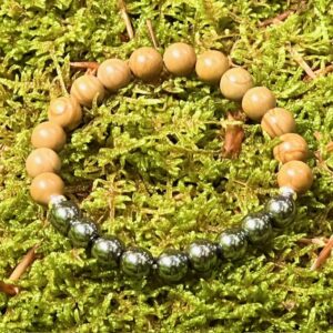 Bracelet Bois fossilisé & Hématite