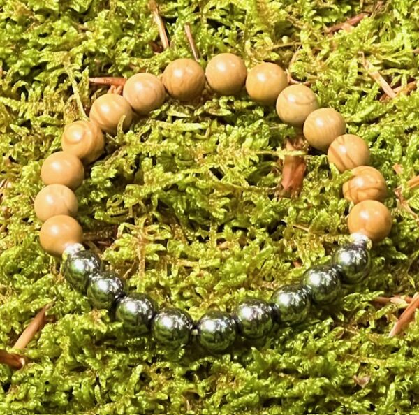 Bracelet Bois fossilisé & Hématite