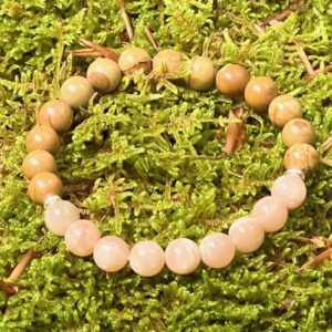 Bracelet Bois fossilisé & Pierre de soleil