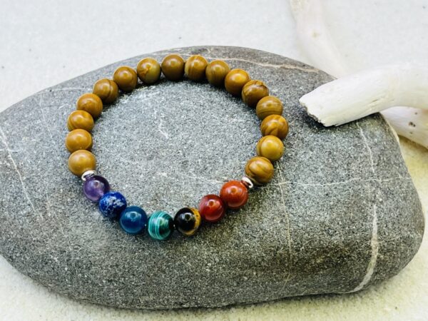 Bracelet Bois fossilisé & Pierres des Chakras 8mm – Image 2