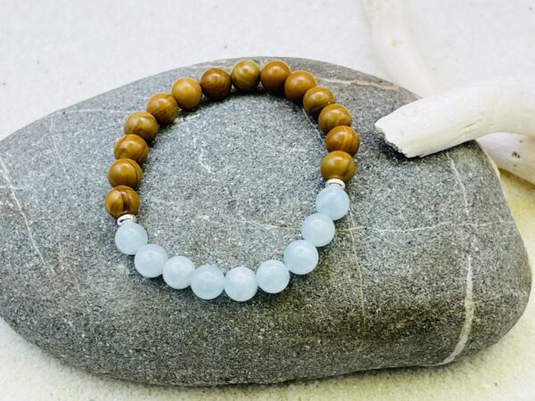 Bracelet Bois fossilisé & Aigue-marine 8mm – Image 2