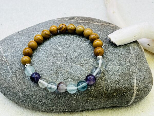 Bracelet Bois fossilisé & Fluorite 8mm – Image 2