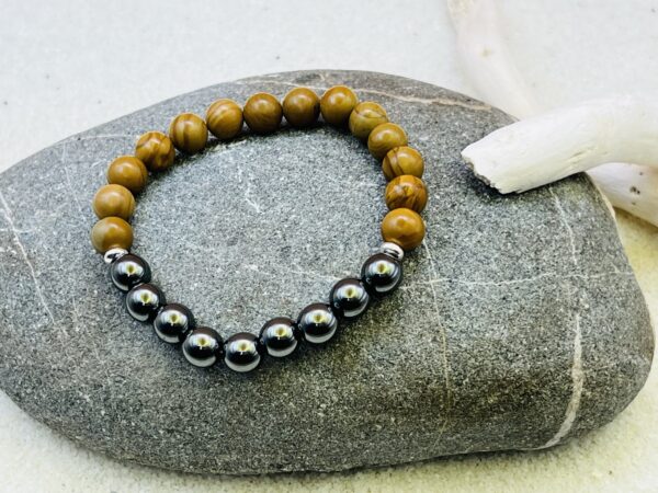 Bracelet Bois fossilisé & Hématite 8mm – Image 2