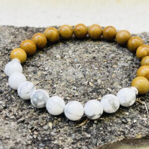 Bracelet Bois fossilisé & Howlite 8mm