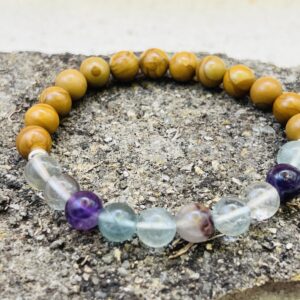 Bracelet Bois fossilisé & Fluorite 8mm