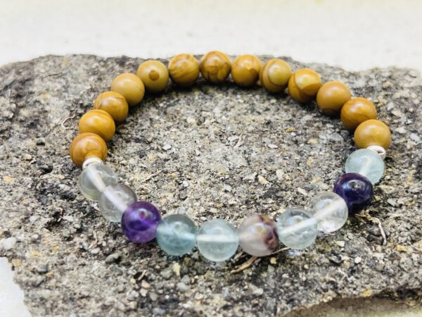 Bracelet Bois fossilisé & Fluorite 8mm