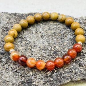Bracelet Bois fossilisé & Cornaline 8mm