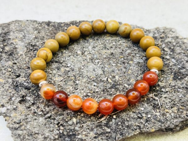 Bracelet Bois fossilisé & Cornaline 8mm