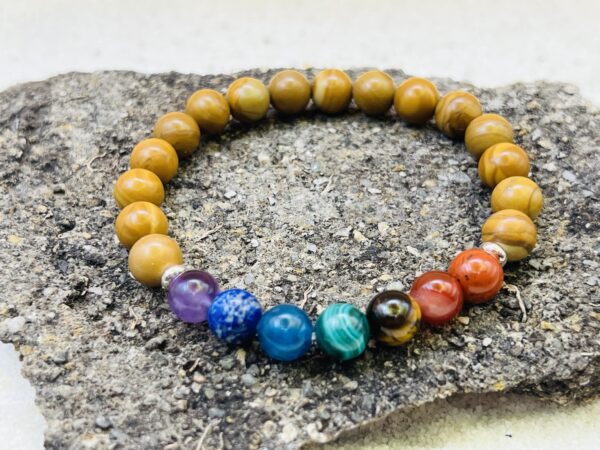 Bracelet Bois fossilisé & Pierres des Chakras 8mm