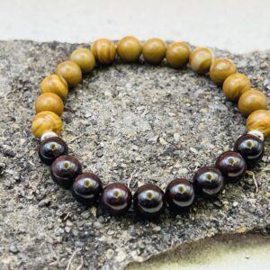 Bracelet Bois fossilisé & Grenat 8mm