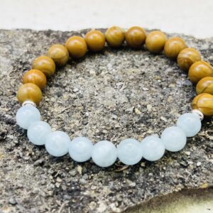 Bracelet Bois fossilisé & Aigue-marine 8mm