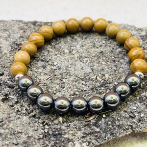 Bracelet Bois fossilisé & Hématite 8mm