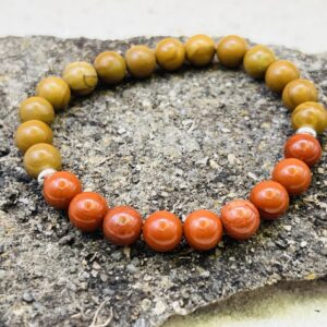 Bracelet Bois fossilisé & Jaspe rouge 8mm