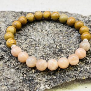 Bracelet Bois fossilisé & Pierre de soleil 8mm