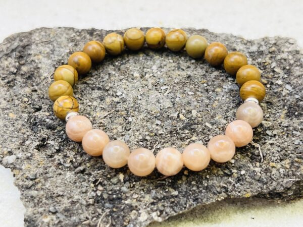 Bracelet Bois fossilisé & Pierre de soleil 8mm