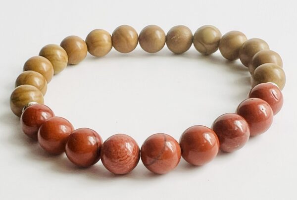 Bracelet Bois fossilisé & Jaspe rouge 8mm – Image 3