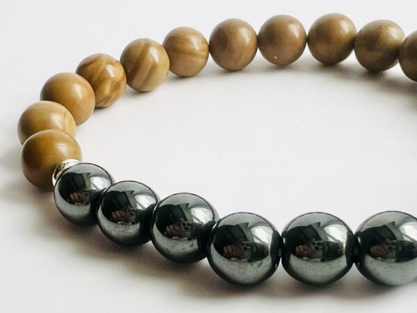 Bracelet Bois fossilisé & Hématite 8mm – Image 4