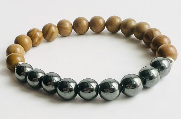 Bracelet Bois fossilisé & Hématite 8mm – Image 3