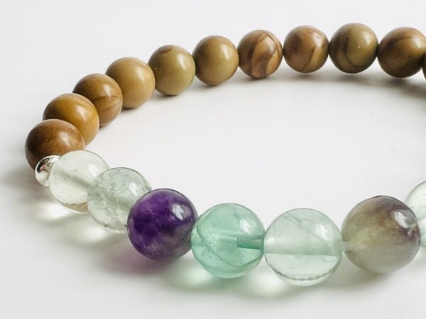 Bracelet Bois fossilisé & Fluorite 8mm – Image 4