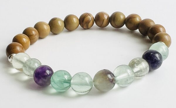 Bracelet Bois fossilisé & Fluorite 8mm – Image 3