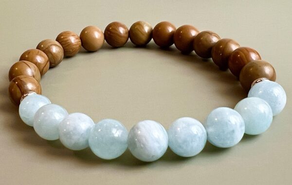 Bracelet Bois fossilisé & Aigue-marine 8mm – Image 3
