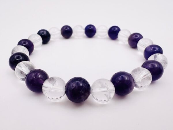 Bracelet Cristal de Roche & Améthyste foncée 8mm – Image 3