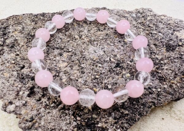 Bracelet Cristal de Roche & Quartz Rose 8mm