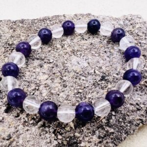 Bracelet Cristal de Roche & Améthyste foncée 8mm