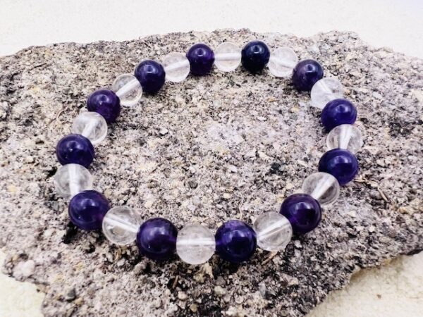 Bracelet Cristal de Roche & Améthyste foncée 8mm